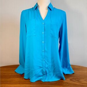 Express Portfolio Blue Button-Up Blouse M